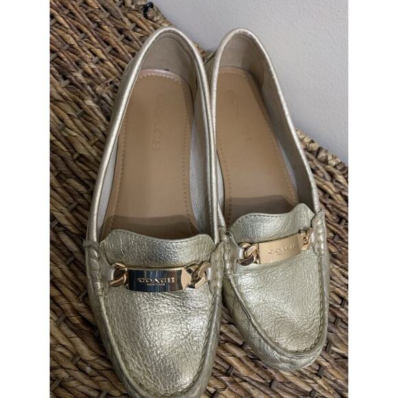 COACH Gold Metallic Leather OLIVE LOAFERS SHOES Old Money SLIP-ON FLATS 8.5 B - Picture 8 of 9